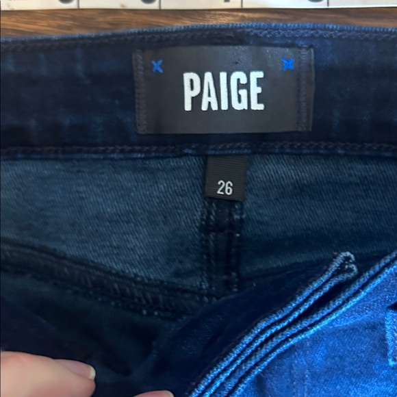 NWOT PAIGE Genevieve High Rise Flare Jeans Dark Blue Wash Size 26 - Picture 7 of 11